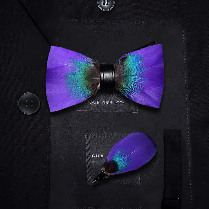 Papillon con piume viola e verde acqua per bambini con spilla da bavero - Ragazzo - image 0