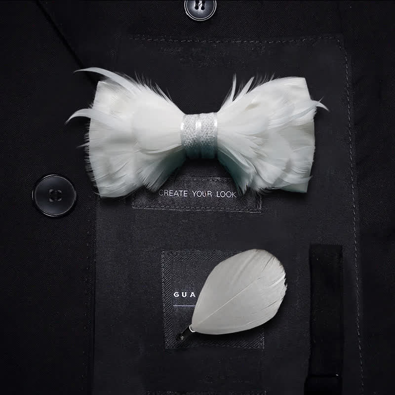 Papillon con piume da principe bianco puro per bambini con spilla da bavero - Ragazzo - image 0