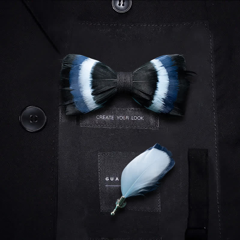 Papillon con piume nere e blu per bambini con spilla da bavero - Ragazzo - image 0