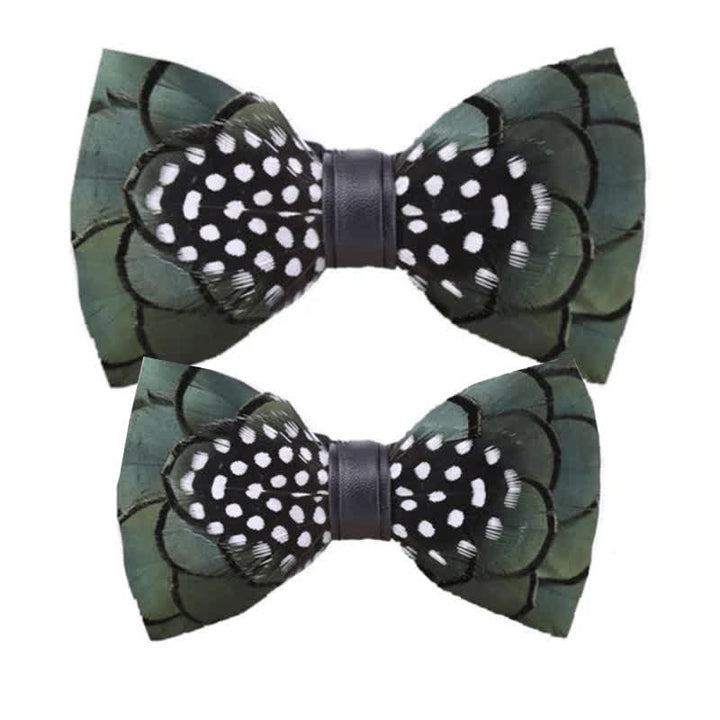 Papillon con piume verde scuro chic per bambini con spilla da bavero - Set Genitore-Figlio - image 2