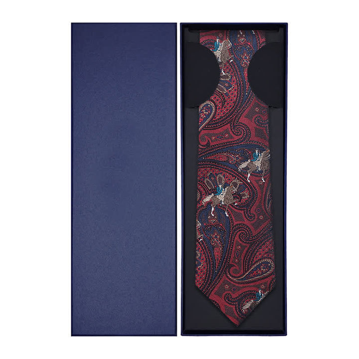 Cravatta da uomo con ricamo a cavallo e motivo Paisley rosso - image 8