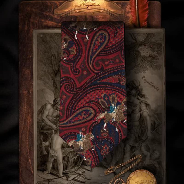 Cravatta da uomo con ricamo a cavallo e motivo Paisley rosso - image 6