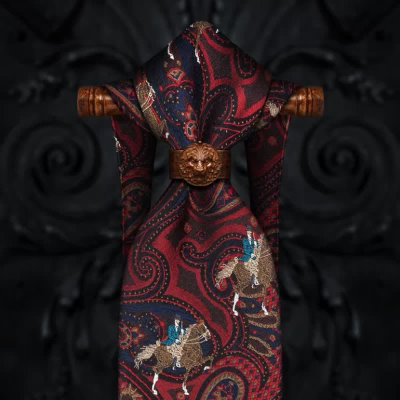 Cravatta da uomo con ricamo a cavallo e motivo Paisley rosso - image 2