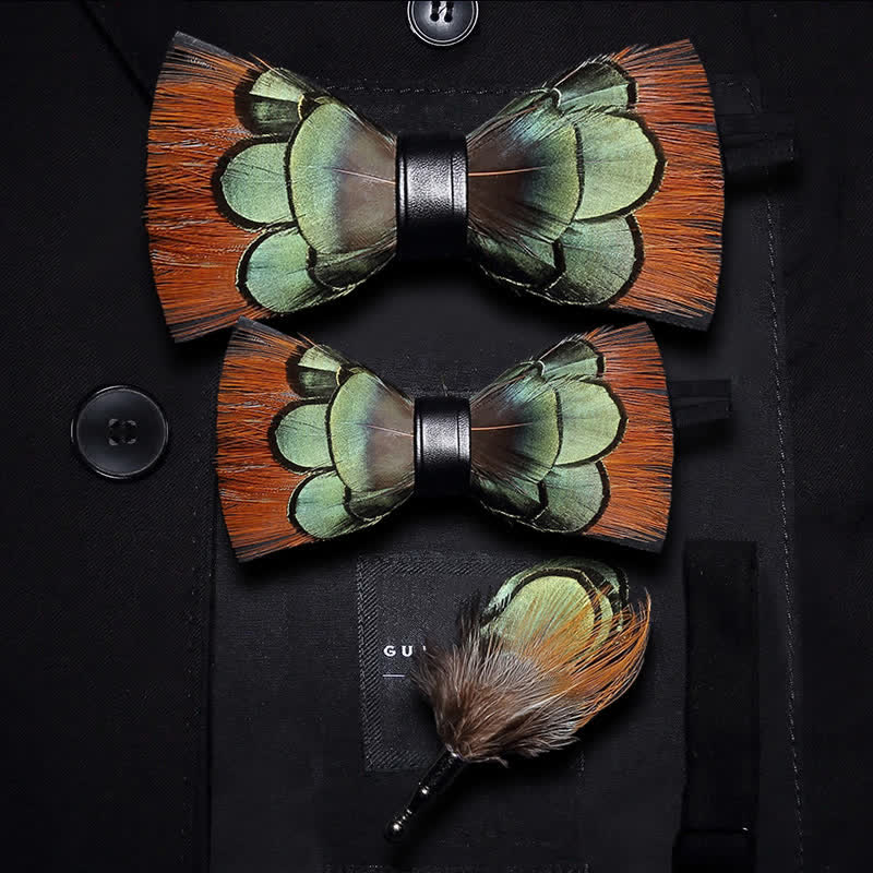 Papillon con piume verde chiaro e marrone per bambini - Set Genitore-Figlio - image 4