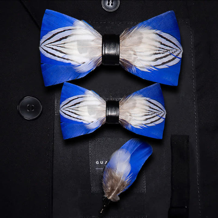 Papillon Freedom Feather blu e bianco per bambini con spilla da bavero - Set Genitore-Figlio - image 3