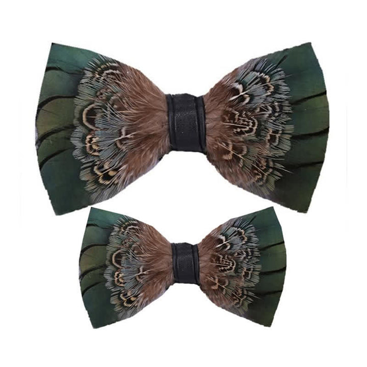 Papillon con piume di fagiano verde foresta per bambini con spilla da bavero - Set Genitore-Figlio - image 4