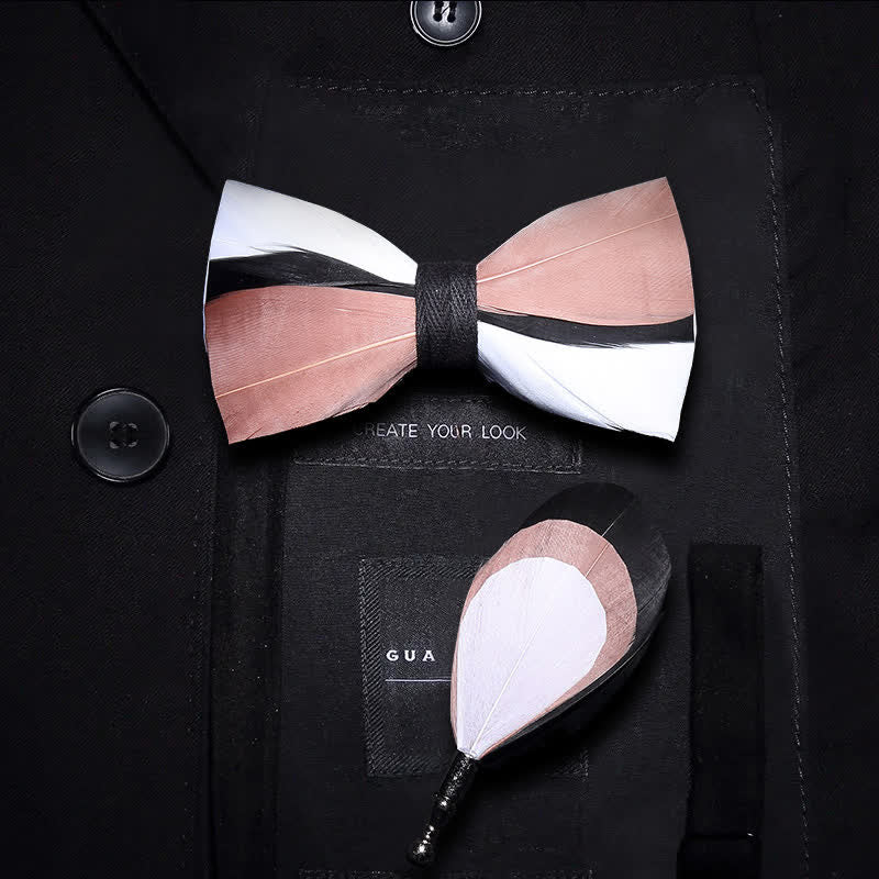 Papillon con piume ondulate rosa pallido e bianco per bambini con spilla da bavero - Ragazzo - image 0