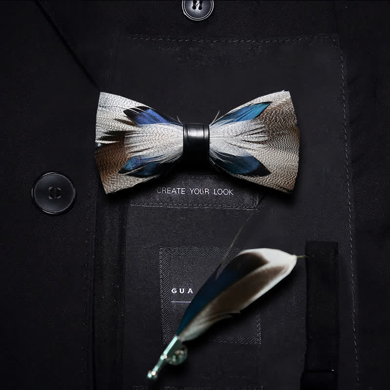 Papillon con piume di pavone blu e marrone per bambini con spilla da bavero - Ragazzo - image 0