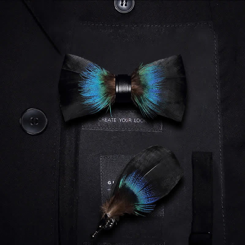 Papillon versatile con piume blu e nere per bambini con spilla da bavero - Ragazzo - image 0