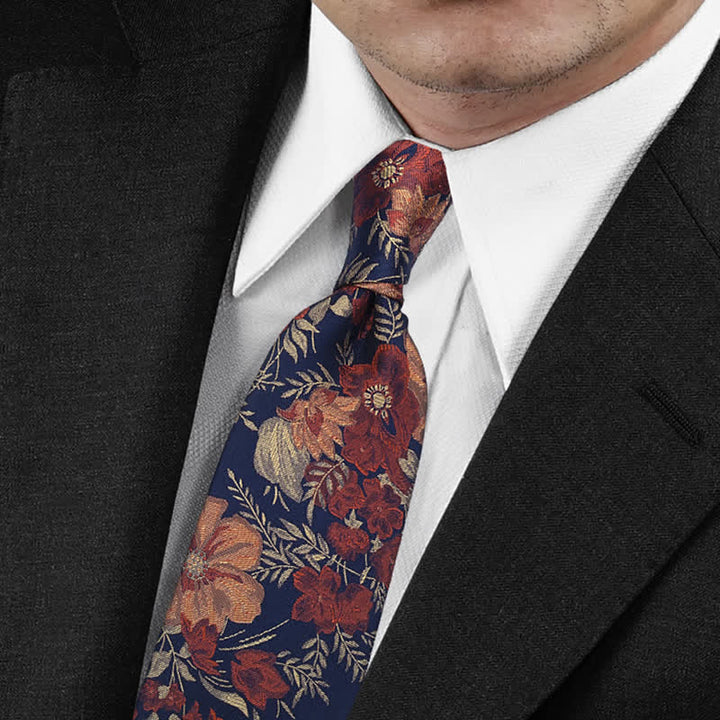 Cravatta da uomo con ricamo floreale e sfondo blu retrò - image 1