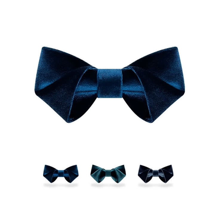 Papillon in velluto tinta unita blu da uomo - image 0