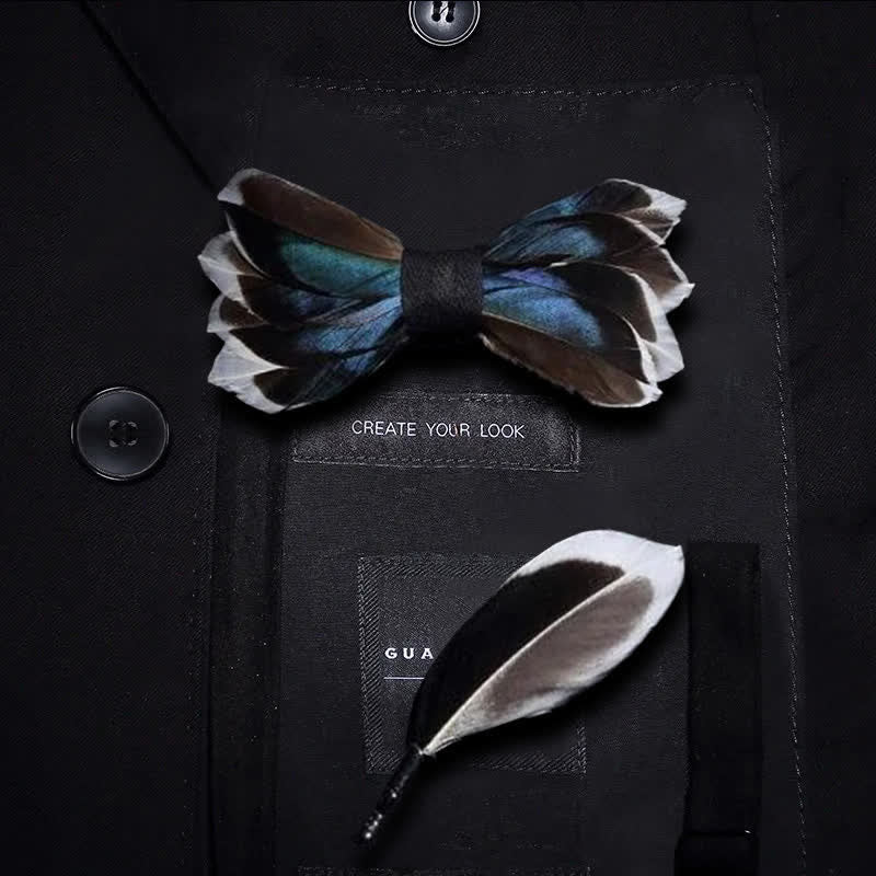 Papillon con piume grazioso blu scuro e marrone per bambini con spilla da bavero - Ragazzo - image 0