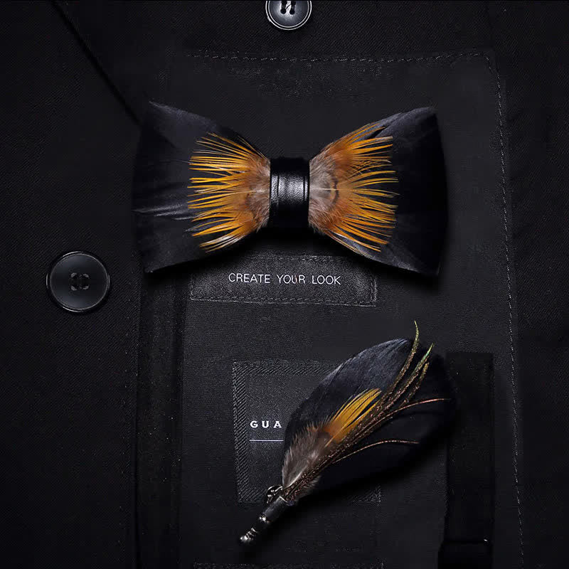 Papillon con piume di girasole arancioni e nere per bambini con spilla da bavero - Ragazzo - image 0