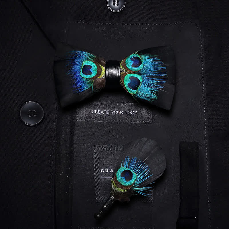 Papillon con piume di pavone blu e nere per bambini con spilla da bavero - Ragazzo - image 0