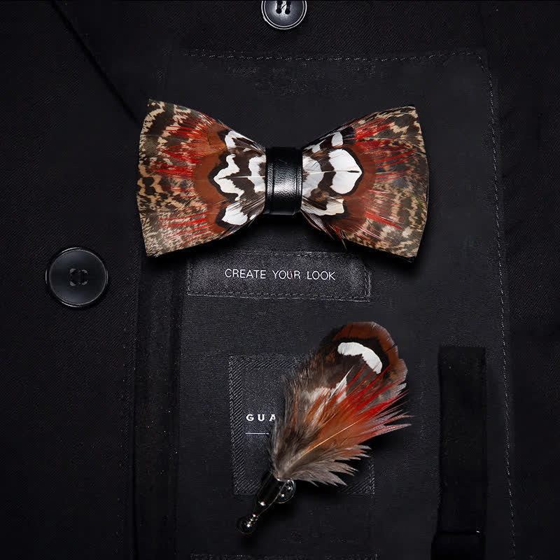 Papillon con piume marrone e rosso per bambini con spilla da bavero - Ragazzo - image 0