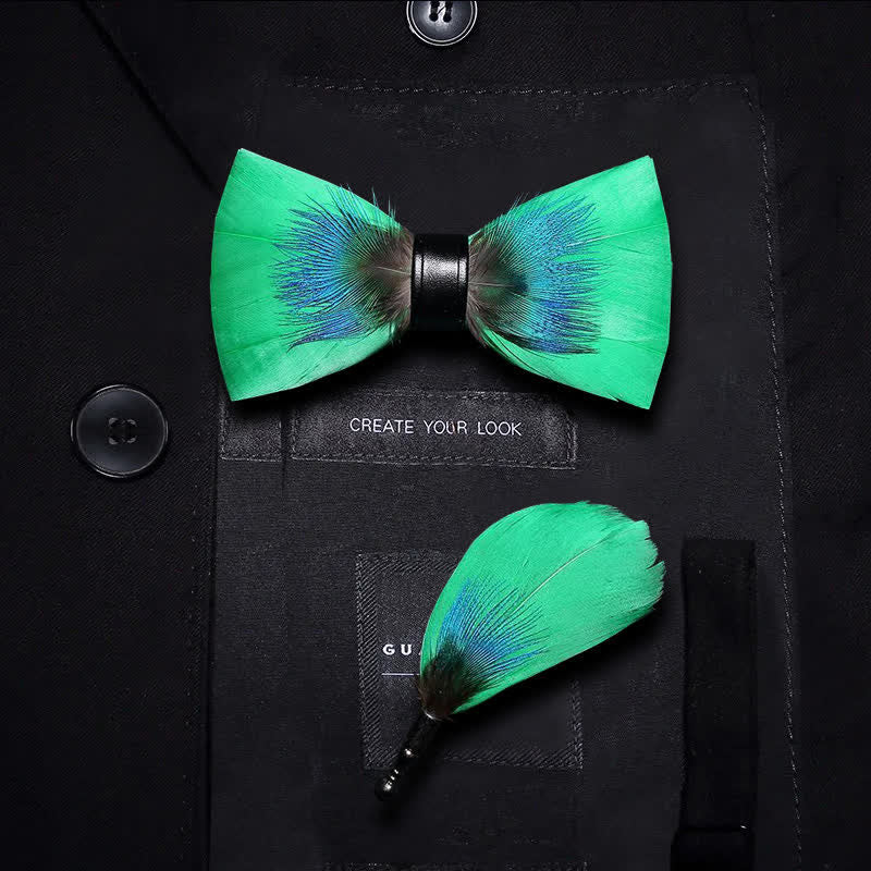 Papillon con piume blu e verde per bambini con spilla da bavero - Ragazzo - image 0