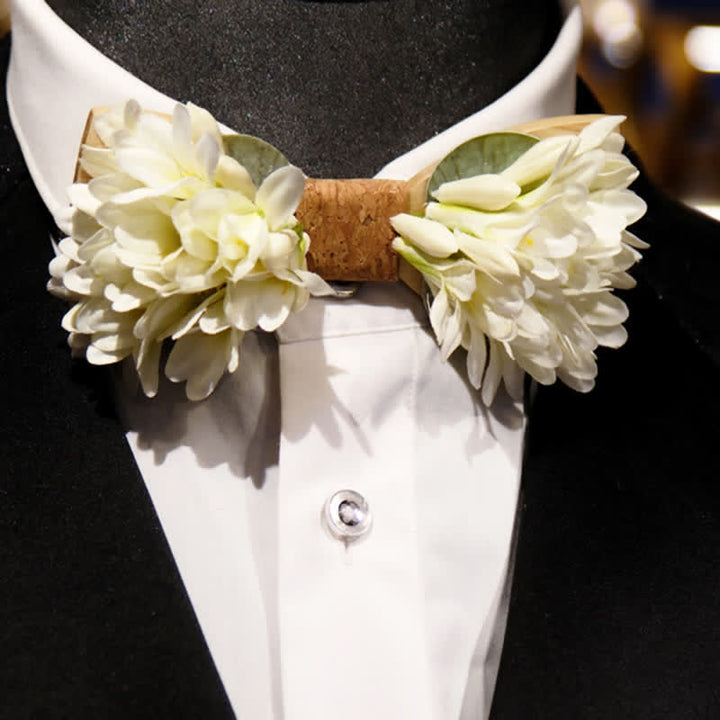 Papillon in legno con fiore artificiale bianco puro da uomo - Bianco - image 0