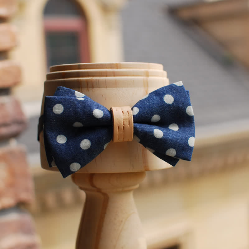 Papillon in pelle con pois blu da uomo - image 0