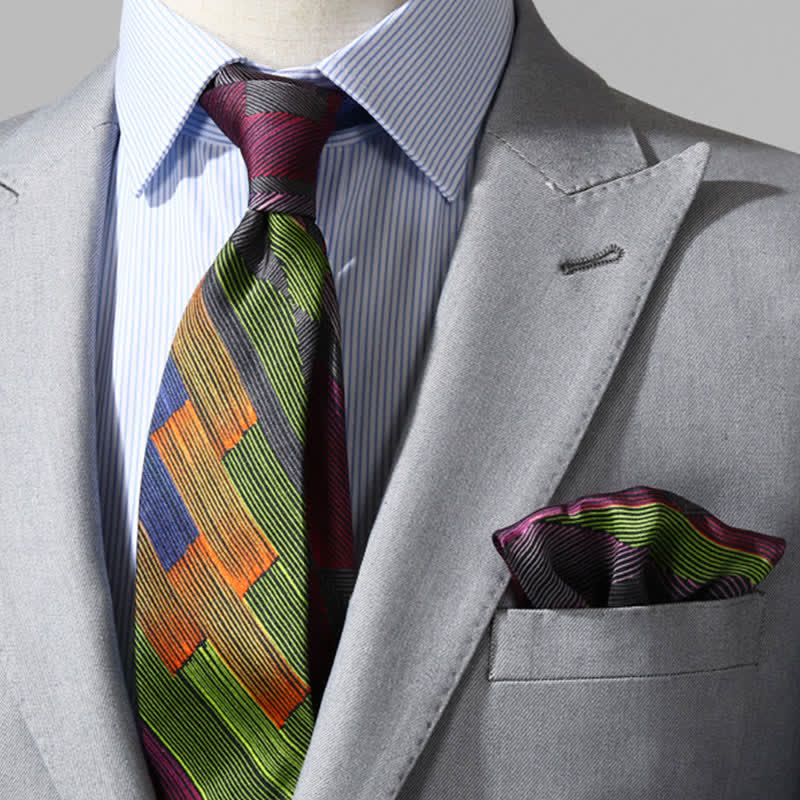 Cravatta da uomo moderna con linee geometriche multicolori - image 4