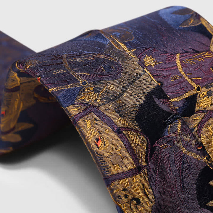 Cravatta da uomo in jacquard con motivo a cavallo viola e verga d'oro - image 5