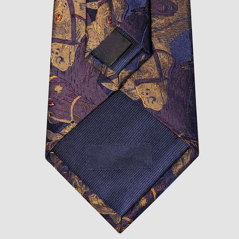 Cravatta da uomo in jacquard con motivo a cavallo viola e verga d'oro - image 7