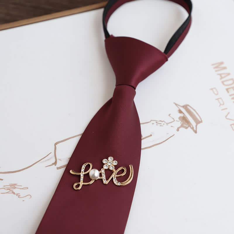 Cravatta da uomo con cerniera per matrimonio, motivo dorato e rosso scuro - Amore - image 1