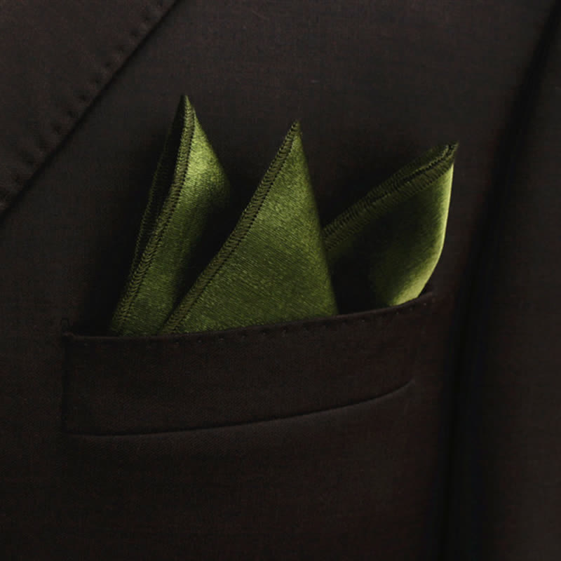 Papillon da uomo a doppio strato, tinta unita e luminoso - Verde oliva - Fazzoletto da taschino - image 29