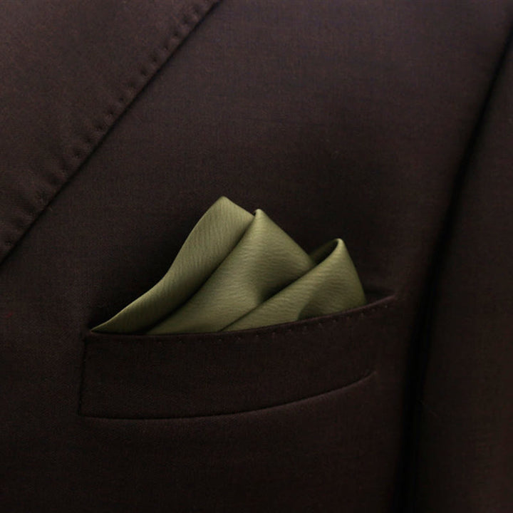 Papillon a punta tinta unita da uomo, stile bocciolo - Verde Oliva Scuro - Fazzoletto da taschino - image 18