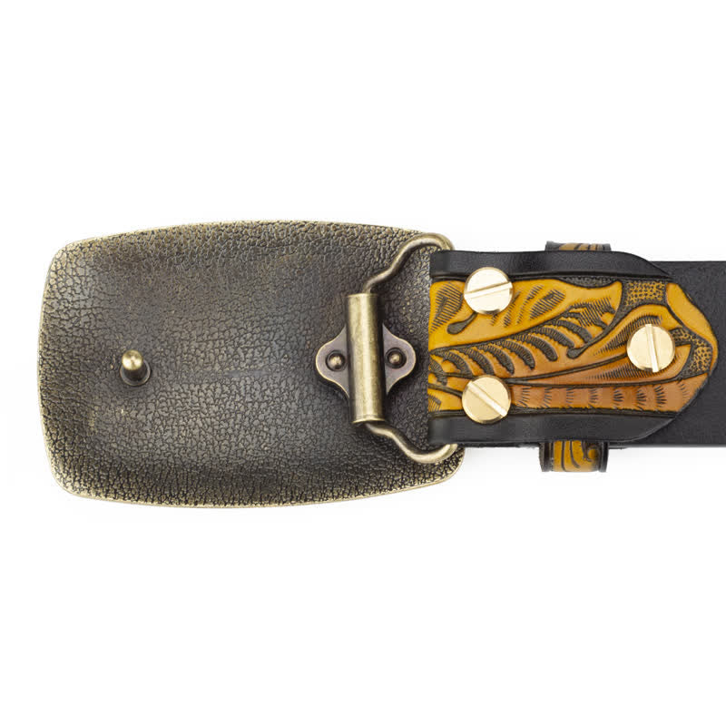 Cintura in pelle con fibbia automatica con motivo floreale inciso da uomo - image 6