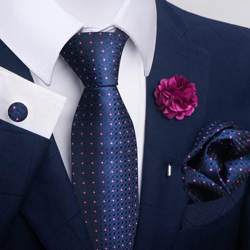 Set di 4 cravatte da uomo con motivo jacquard blu navy - Stile n. 8 - image 14