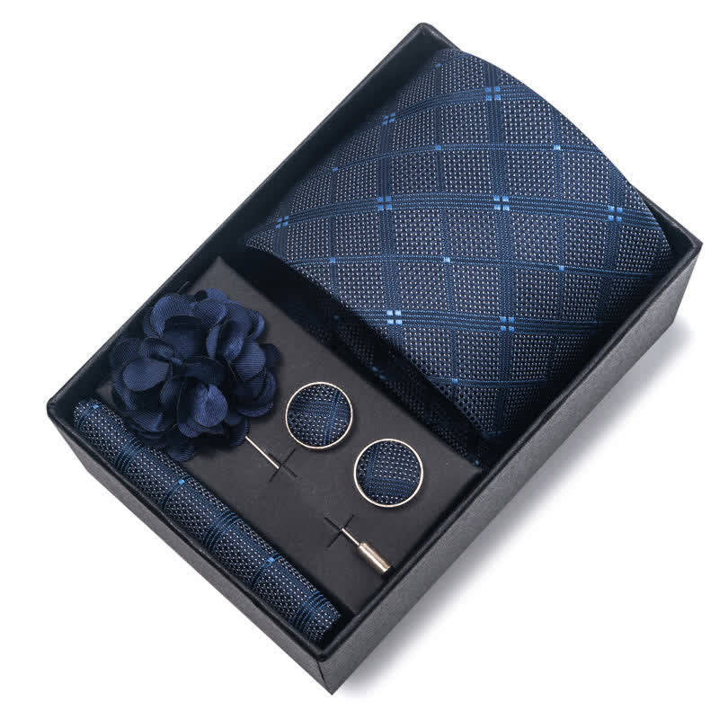 Set di 4 cravatte da uomo con motivo jacquard blu navy - image 7
