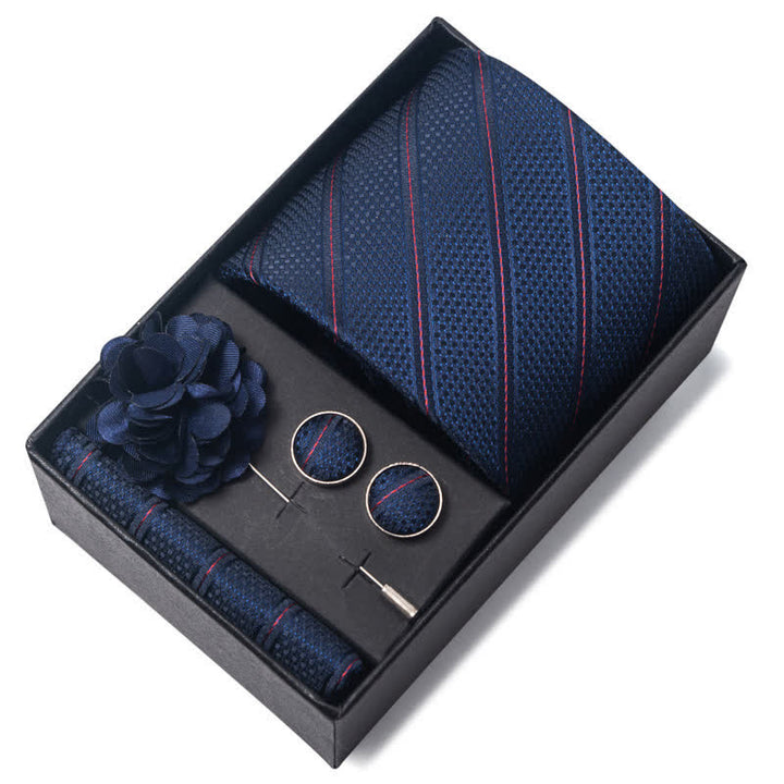 Set di 4 cravatte da uomo con motivo jacquard blu navy - image 3