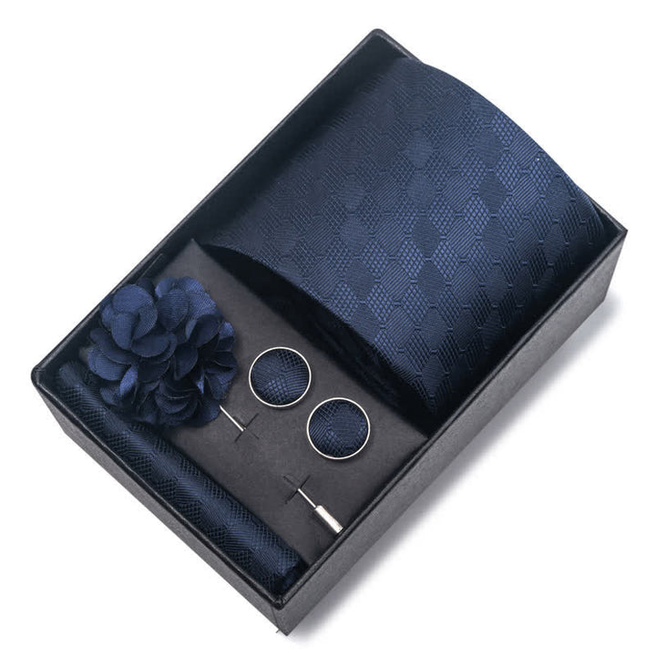 Set di 4 cravatte da uomo con motivo jacquard blu navy - image 5