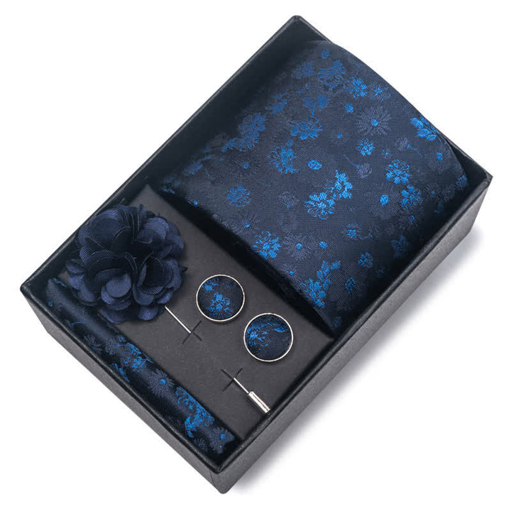 Set di 4 cravatte da uomo con motivo jacquard blu navy - image 11