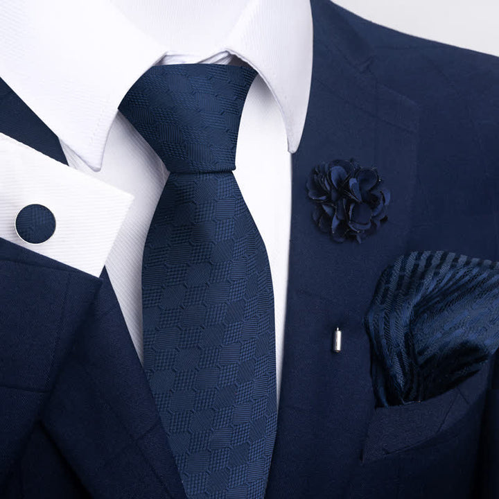 Set di 4 cravatte da uomo con motivo jacquard blu navy - Stile n. 3 - image 4