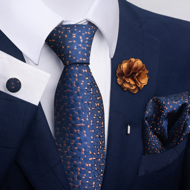 Set di 4 cravatte da uomo con motivo jacquard blu navy - image 12