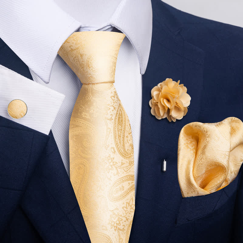 Set di 4 gemelli da taschino e cravatta da uomo con fantasia - Stile n. 1 - image 0