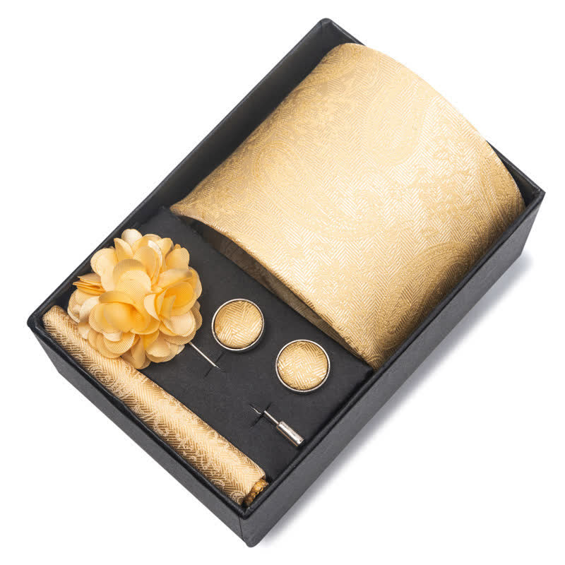 Set di 4 gemelli da taschino e cravatta da uomo con fantasia - image 1
