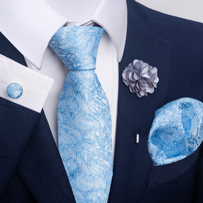 Set di 4 cravatte a righe floreali blu da uomo - Stile n. 1 - image 0