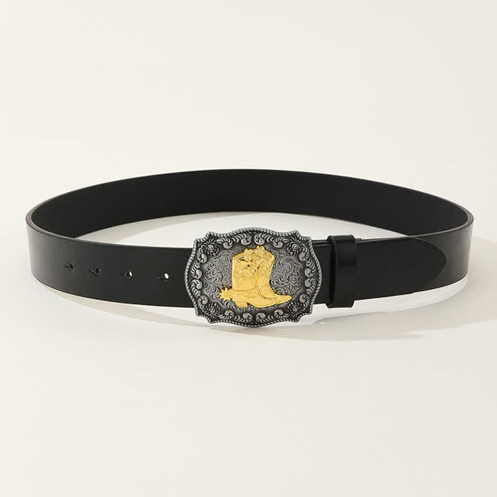 Stivali da cowboy vintage da uomo con cintura in pelle nera - image 1