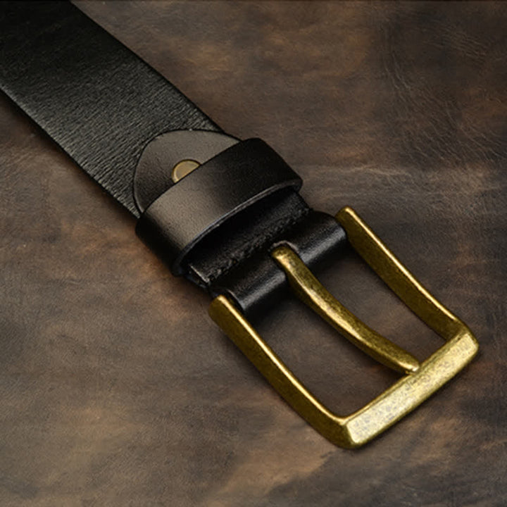 Cintura in pelle con rivetti quadrati e rotondi in oro antico da uomo - image 22