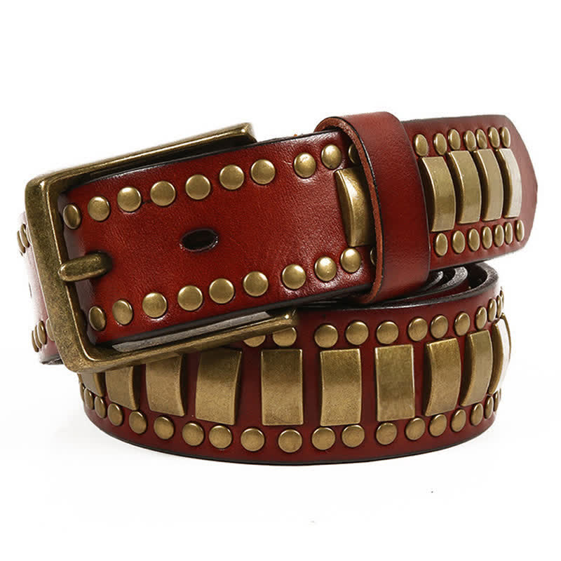 Cintura in pelle con rivetti quadrati e rotondi in oro antico da uomo - Marrone-rossastro - 44 - image 26