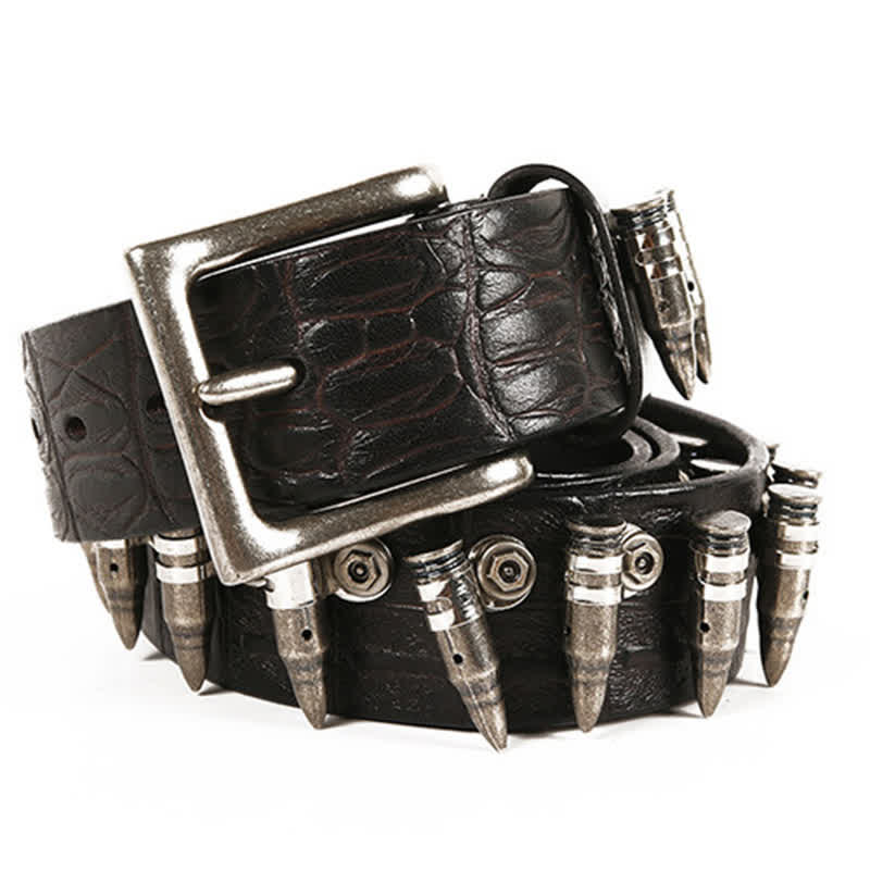 Cintura in pelle con motivo coccodrillo e borchie decorative da uomo - image 2