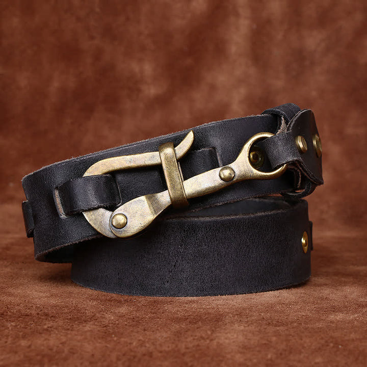 Cintura da uomo in pelle con fibbia a gancio retrò e effetto anticato - Nero - 46 - image 5