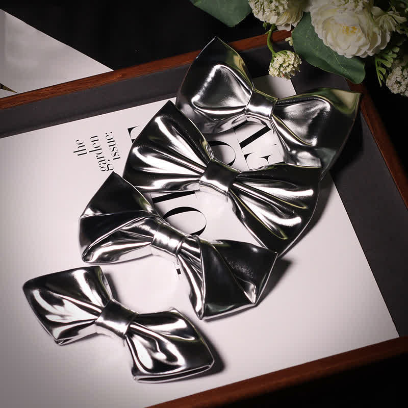 Papillon in pelle grigio argento metallizzato stile moderno da uomo - image 1