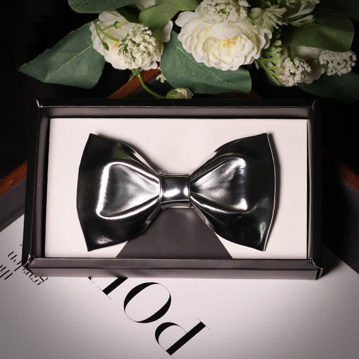Papillon in pelle grigio argento metallizzato stile moderno da uomo - Stile n. 1 - image 2