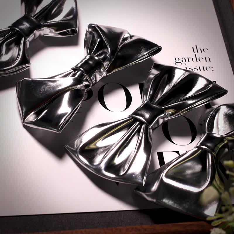 Papillon in pelle grigio argento metallizzato stile moderno da uomo - image 3