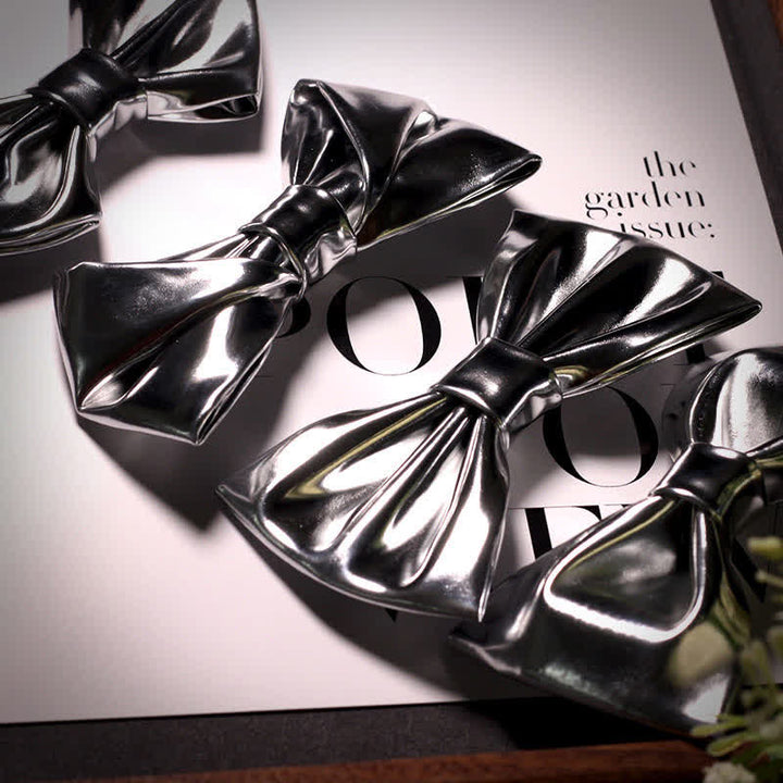 Papillon in pelle grigio argento metallizzato stile moderno da uomo - image 3