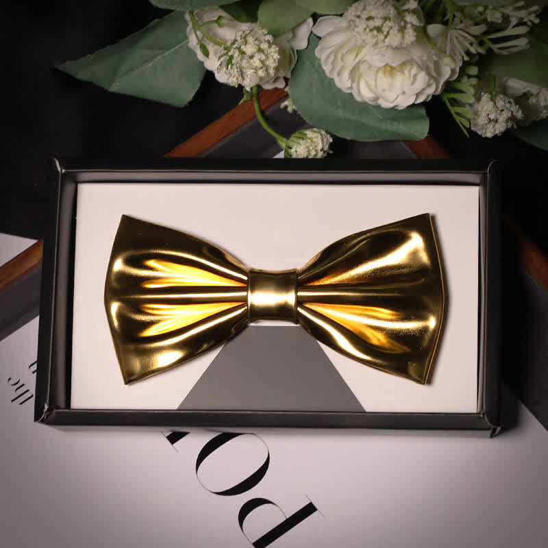 Papillon da uomo in pelle color oro metallizzato moderno e brillante - Stile n. 4 - image 7