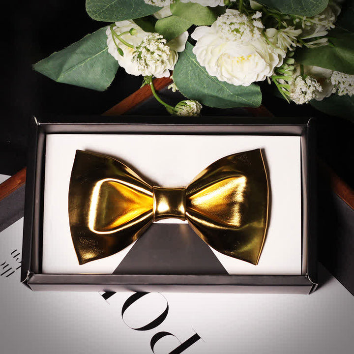 Papillon da uomo in pelle color oro metallizzato moderno e brillante - Stile n. 1 - image 2
